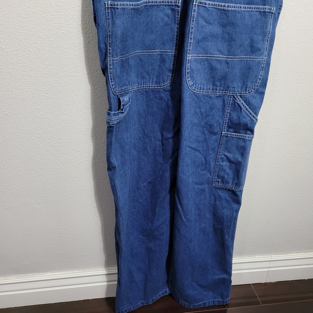 Liberty Blue Denim Overalls with Green Accents - Picture 4 of 13
